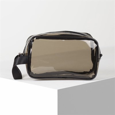 Косметичка ПВХ, отдел на молнии, с ручкой, цвет чёрный - фото 2062271