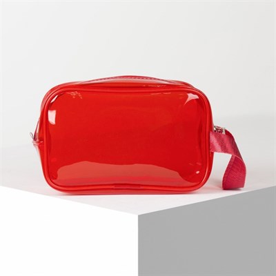 Косметичка ПВХ, отдел на молнии, с ручкой, цвет красный - фото 2062274