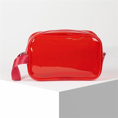 Косметичка ПВХ, отдел на молнии, с ручкой, цвет красный - фото 2062275