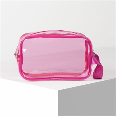 Косметичка ПВХ, отдел на молнии, с ручкой, цвет малиновый - фото 2062278