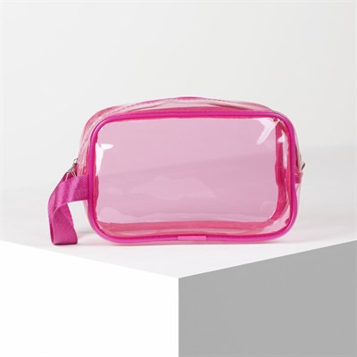 Косметичка ПВХ, отдел на молнии, с ручкой, цвет малиновый - фото 2062279
