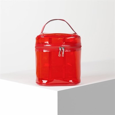 Косметичка ПВХ, отдел на молнии, с ручкой, цвет красный - фото 2062293