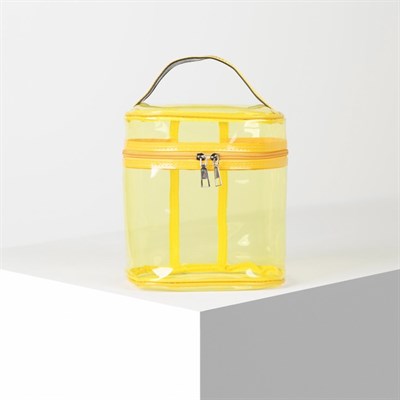 Косметичка ПВХ, отдел на молнии, с ручкой, цвет жёлтый - фото 2062301