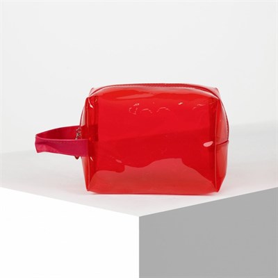 Косметичка ПВХ, отдел на молнии, с ручкой, цвет красный - фото 2062313