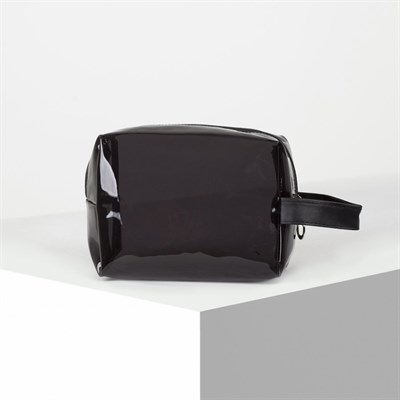 Косметичка ПВХ, отдел на молнии, с ручкой, цвет чёрный - фото 2062322