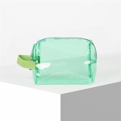 Косметичка ПВХ, отдел на молнии, с ручкой, цвет зелёный - фото 2062325