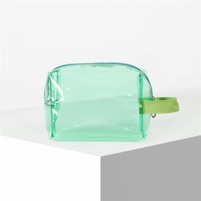 Косметичка ПВХ, отдел на молнии, с ручкой, цвет зелёный - фото 2062326