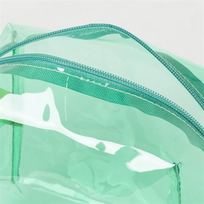 Косметичка ПВХ, отдел на молнии, с ручкой, цвет зелёный - фото 2062327