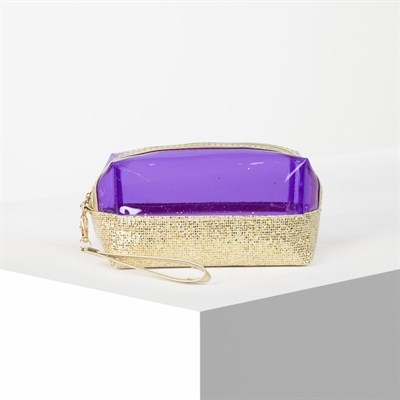 Косметичка ПВХ, отдел на молнии, с ручкой, цвет золото/фиолетовый - фото 2062405