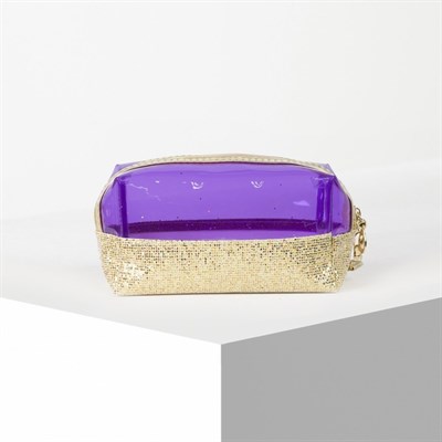 Косметичка ПВХ, отдел на молнии, с ручкой, цвет золото/фиолетовый - фото 2062406