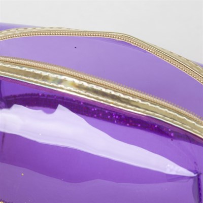 Косметичка ПВХ, отдел на молнии, с ручкой, цвет золото/фиолетовый - фото 2062407