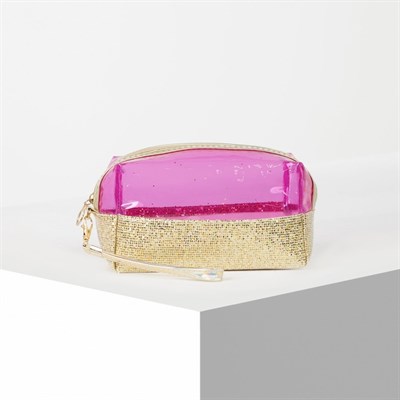 Косметичка ПВХ, отдел на молнии, с ручкой, цвет золото/розовый - фото 2062417
