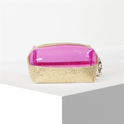 Косметичка ПВХ, отдел на молнии, с ручкой, цвет золото/розовый - фото 2062418