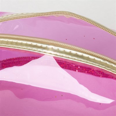 Косметичка ПВХ, отдел на молнии, с ручкой, цвет золото/розовый - фото 2062419