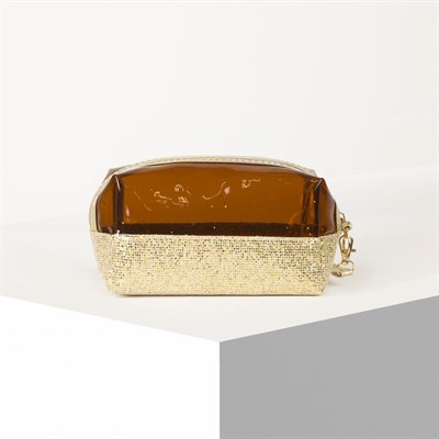 Косметичка ПВХ, отдел на молнии, с ручкой, цвет золото/коричневый - фото 2062422