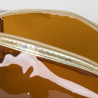 Косметичка ПВХ, отдел на молнии, с ручкой, цвет золото/коричневый - фото 2062423