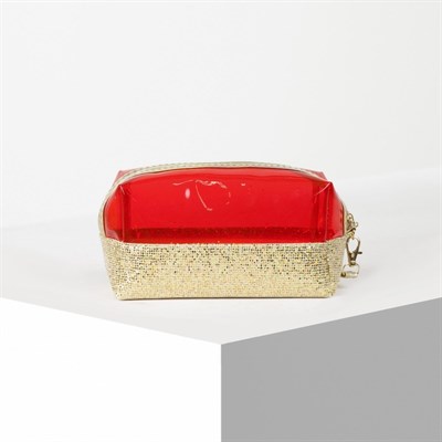 Косметичка ПВХ, отдел на молнии, с ручкой, цвет золото/красный - фото 2062426