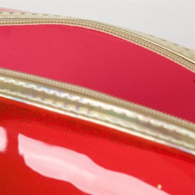 Косметичка ПВХ, отдел на молнии, с ручкой, цвет золото/красный - фото 2062427