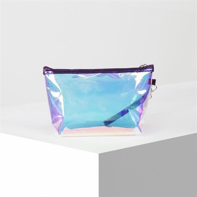 Косметичка ПВХ, отдел на молнии, с ручкой, цвет перламутр/синий - фото 2062434