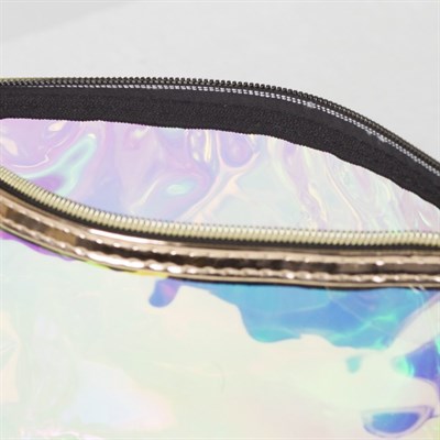 Косметичка ПВХ, отдел на молнии, с ручкой, цвет перламутр/золото - фото 2062451