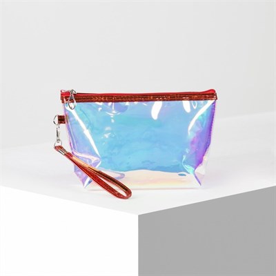 Косметичка ПВХ, отдел на молнии, с ручкой, цвет перламутр/красный - фото 2062453