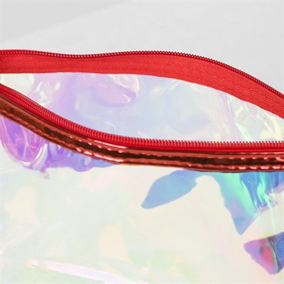Косметичка ПВХ, отдел на молнии, с ручкой, цвет перламутр/красный - фото 2062455