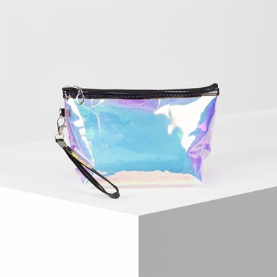 Косметичка ПВХ, отдел на молнии, с ручкой, цвет перламутр/чёрный - фото 2062473