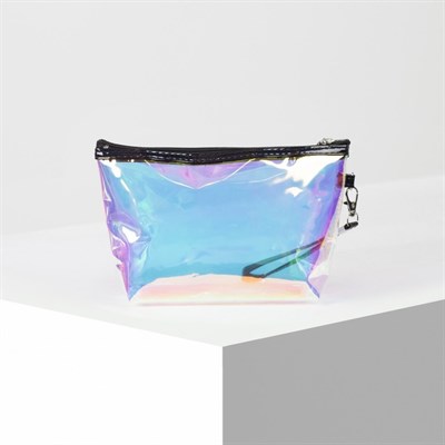 Косметичка ПВХ, отдел на молнии, с ручкой, цвет перламутр/чёрный - фото 2062474