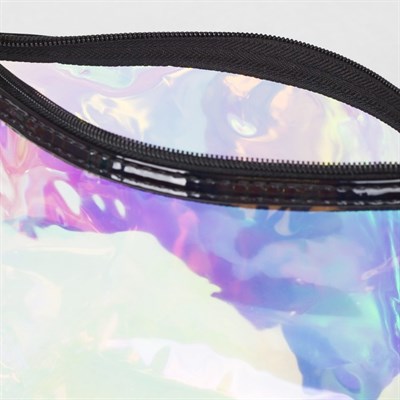 Косметичка ПВХ, отдел на молнии, с ручкой, цвет перламутр/чёрный - фото 2062475