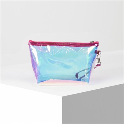 Косметичка ПВХ, отдел на молнии, с ручкой, цвет перламутр/малиновый - фото 2062538