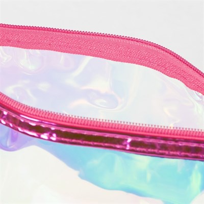 Косметичка ПВХ, отдел на молнии, с ручкой, цвет перламутр/малиновый - фото 2062539