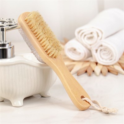 Щётка-пемза для тела с ручкой, натуральная щетина - фото 2062655