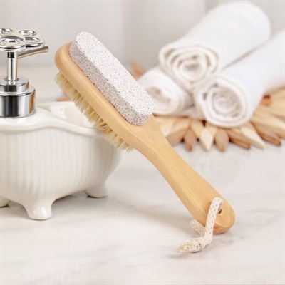 Щётка-пемза для тела с ручкой, натуральная щетина - фото 2062656