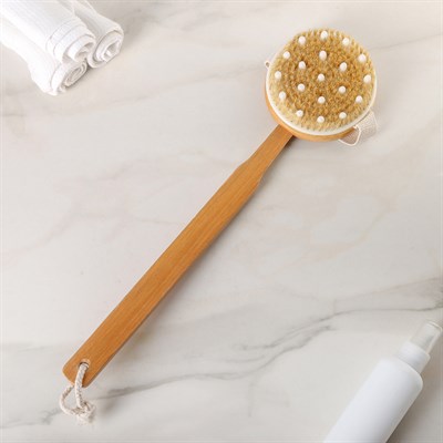 Щётка банная с ручкой и массажёром, натуральная щетина - фото 2062662