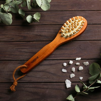 Щётка банная с ручкой и массажером, натуральная щетина - фото 2062755