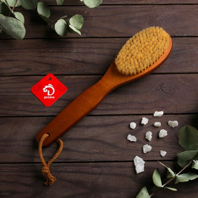 Щётка банная с ручкой и массажером, натуральная щетина - фото 2062757