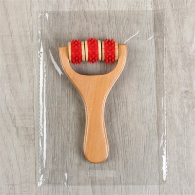 Массажёр «Барабан», 3 ролика с шипами, деревянный, цвет МИКС - фото 2063488