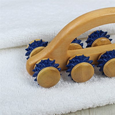 Массажёр с шипами «Гусеница», универсальный, с ручкой, 10 колёс, 18 × 6 × 7 см, цвет МИКС - фото 2063661