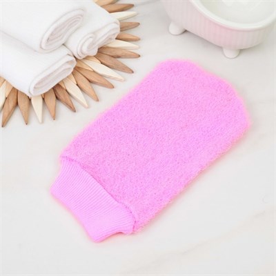 Мочалка-варежка массажная, жесткая, однотонная, цвет МИКС - фото 2063917