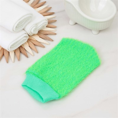 Мочалка-варежка массажная, жесткая, однотонная, цвет МИКС - фото 2063918