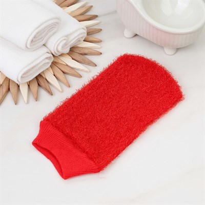 Мочалка-варежка массажная, жесткая, однотонная, цвет МИКС - фото 2063919