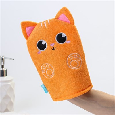 Мочалка детская для купания «Котик», варежка, из махры - фото 2064407