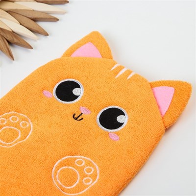 Мочалка детская для купания «Котик», варежка, из махры - фото 2064408