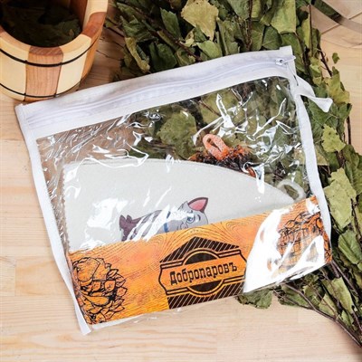 Набор для бани детский "Котёнок" в косметичке: шапка с принтом, мочалка - фото 2064589