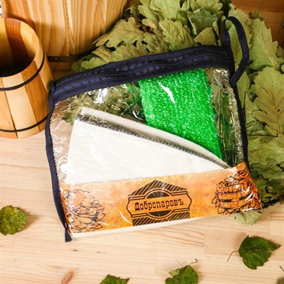 Набор для бани в косметичке "Классический" шапка, мочалка - фото 2064611