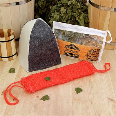 Набор для бани в косметичке "Классический" шапка, мочалка - фото 2064622