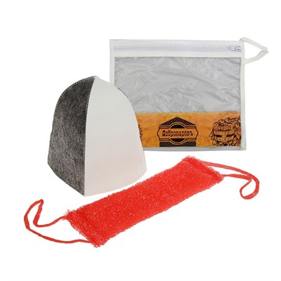 Набор для бани в косметичке "Классический" шапка, мочалка - фото 2064624
