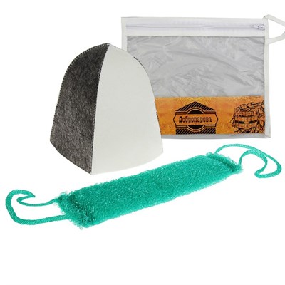 Набор для бани в косметичке "Классический" шапка, мочалка - фото 2064626