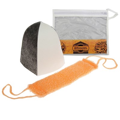 Набор для бани в косметичке "Классический" шапка, мочалка - фото 2064627