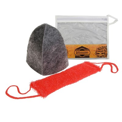 Набор для бани в косметичке "Классический" шапка, мочалка - фото 2064633